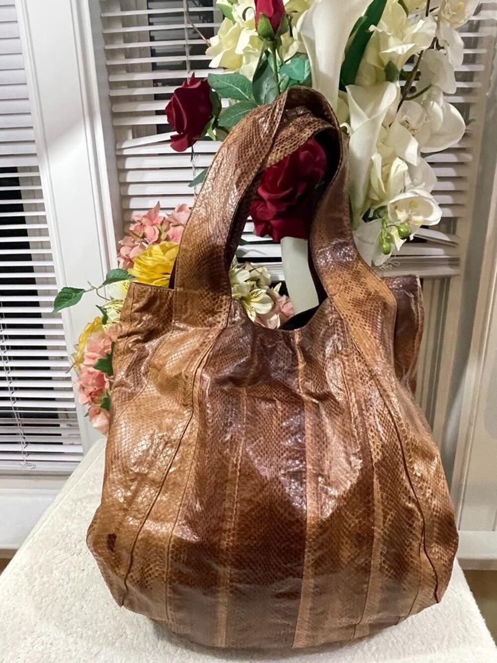 BEIRN NY Brown Jenna Tote GENUINE Snake Skin Bag (500